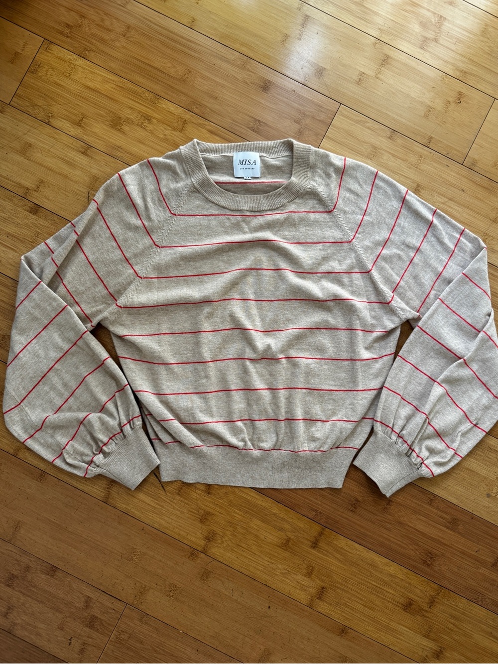 MISA balloon sleeve Lightweight Striped Sweater – Cream & Red
